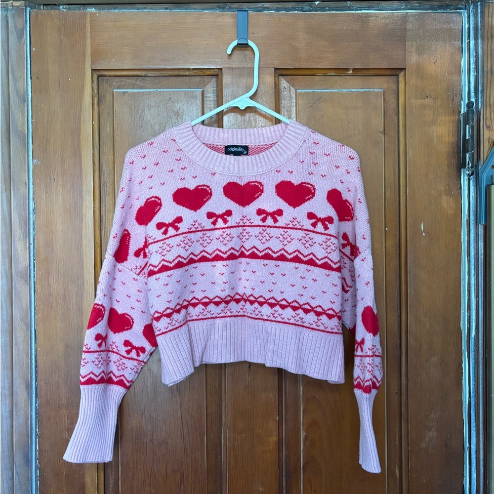 Pink and Red Heart Pattern Sweater